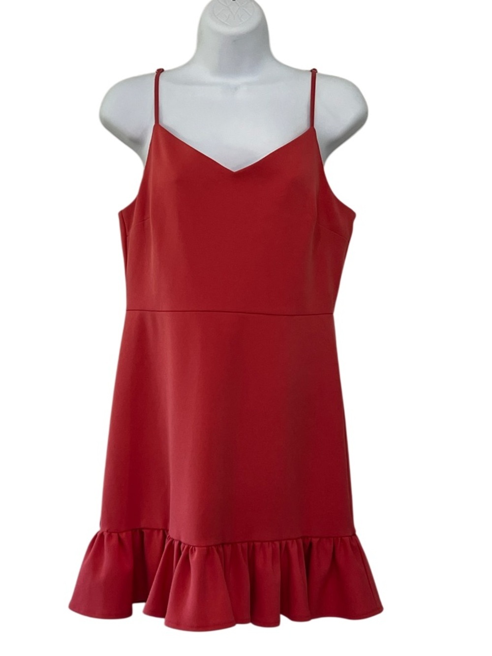 1.STATE Coral Poppy Ruffle Hem Mini Dress Strappy Fit Flare Size 10